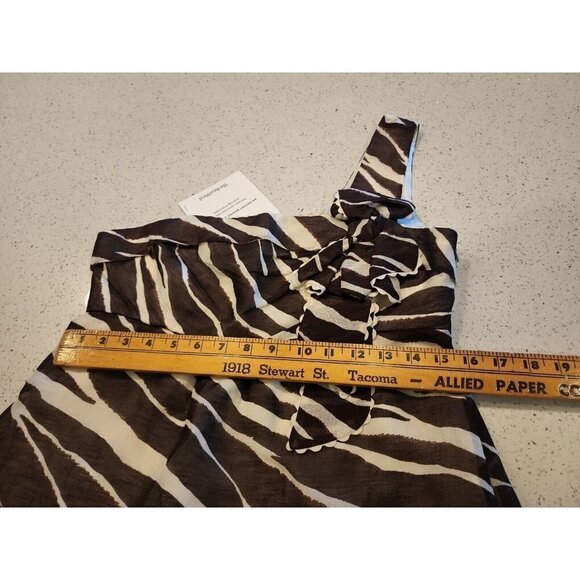 kate spade Brown Zebra One Shoulder Shirt Top Size 8 - Picture 4 of 10